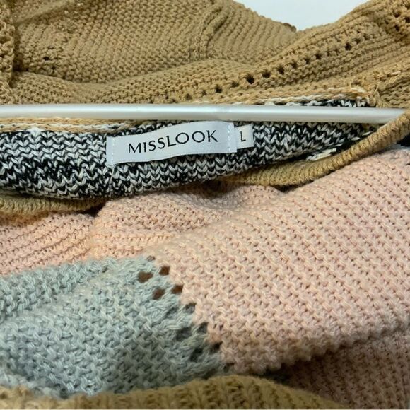 Misslook Fall Animal Print Color Block V Neck Woven Sweater Hoodie Women’s L - Picture 5 of 6